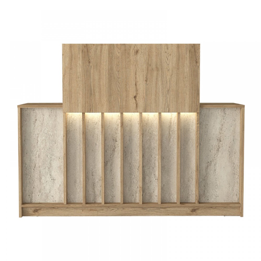 Γραφείο υποδοχής - reception Davis Megapap με LED χρώμα sepet oak - travertine 150x41,8x115εκ.