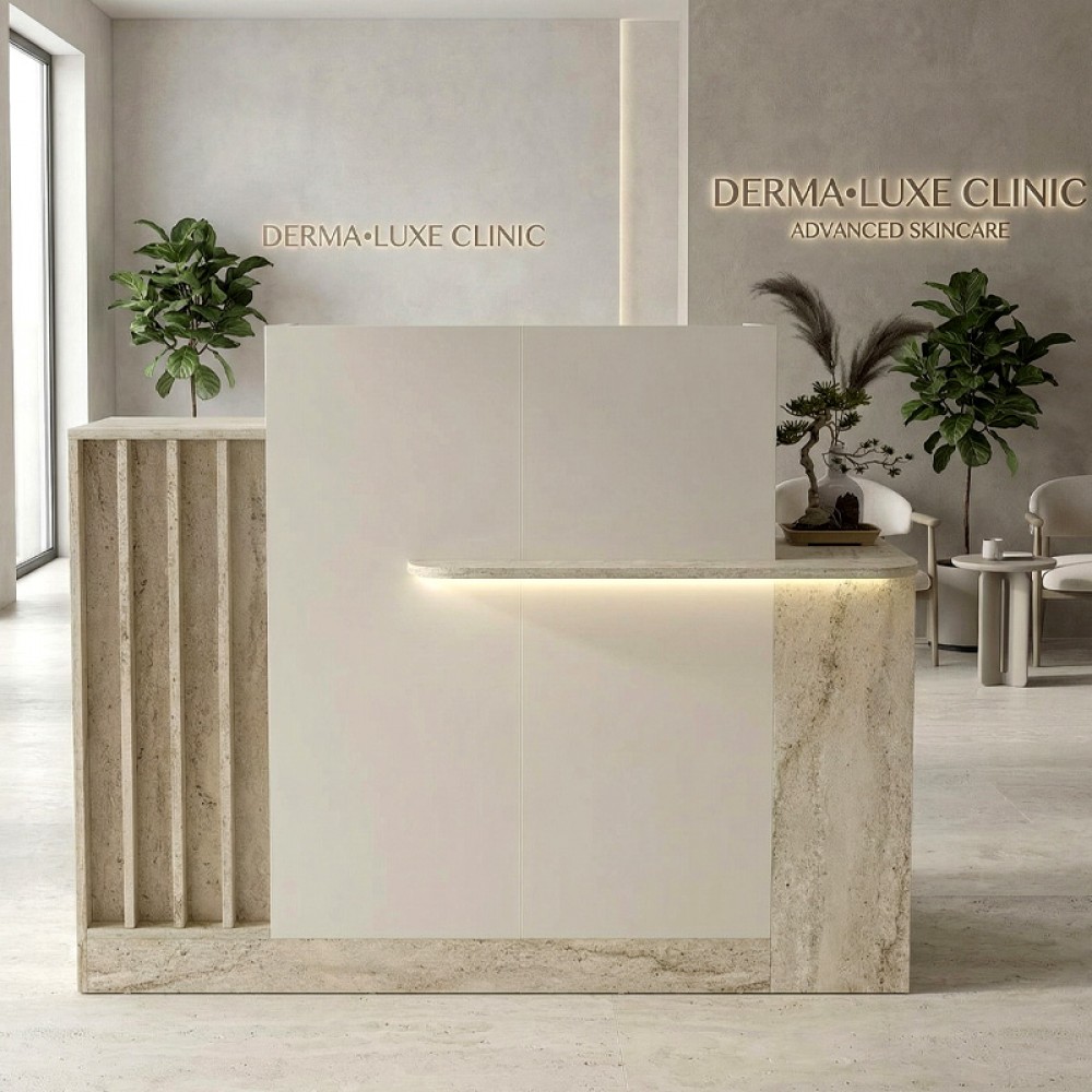 Γραφείο υποδοχής - reception Dayana Megapap με LED χρώμα travertine - sandstone 150x85,2x120εκ.