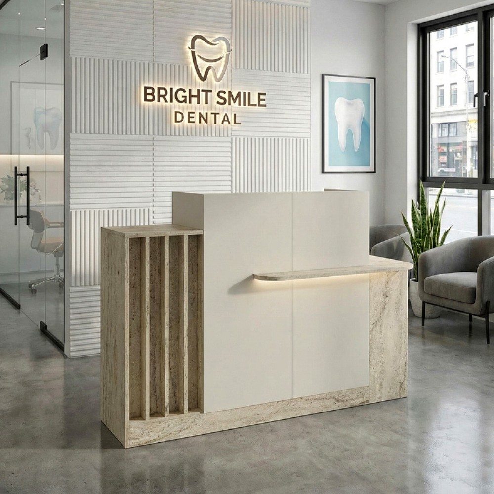 Γραφείο υποδοχής - reception Dayana Megapap με LED χρώμα travertine - sandstone 150x85,2x120εκ.