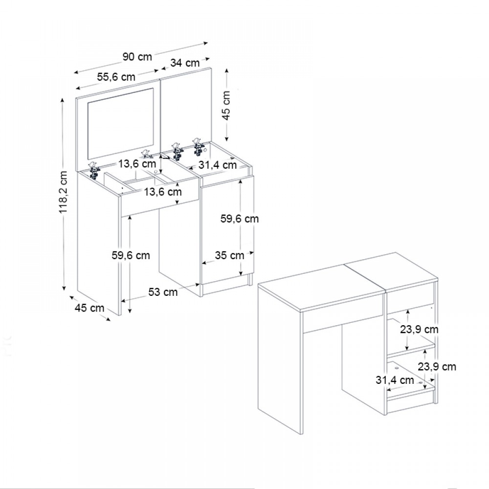 Τουαλέτα με καθρέπτη Huma Megapap χρώμα λευκό 90x45x118,2εκ.
