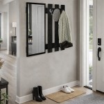 Κρεμάστρα τοίχου με καθρέπτη Folin Megapap χρώμα sencron black 90x4x90εκ.