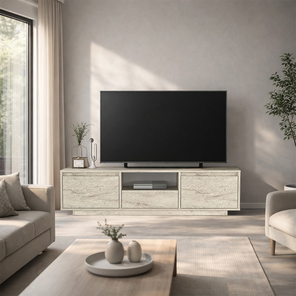 Έπιπλο τηλεόρασης Lumbera Megapap χρώμα travertine 160x29,5x42εκ.