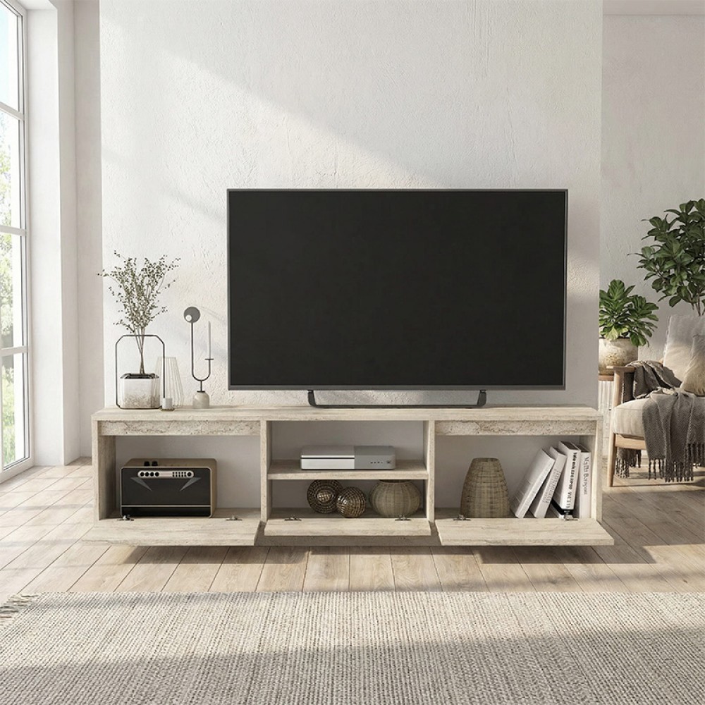 Έπιπλο τηλεόρασης Lumbera Megapap χρώμα travertine 160x29,5x42εκ.