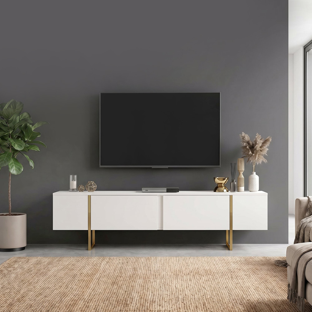 Έπιπλο τηλεόρασης Orontes Megapap χρώμα λευκό - χρυσό 180x29,6x50εκ.