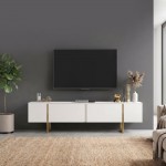 Έπιπλο τηλεόρασης Orontes Megapap χρώμα λευκό - χρυσό 180x29,6x50εκ.
