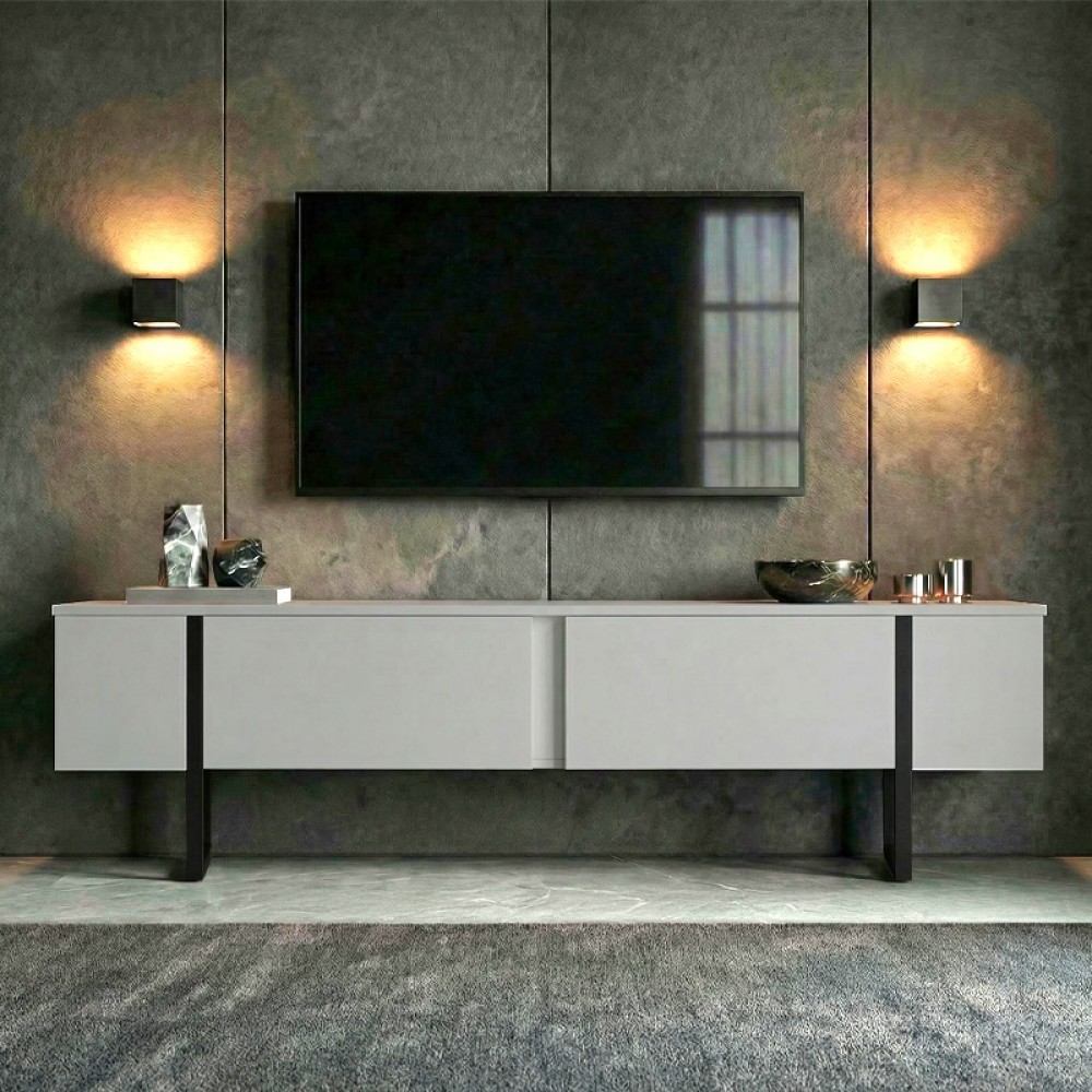 Έπιπλο τηλεόρασης Luxe Megapap χρώμα λευκό - μαύρο 180x30x50εκ.