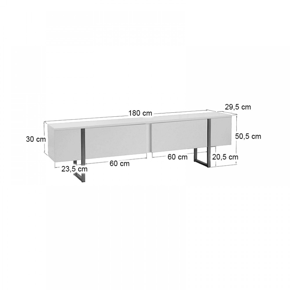 Έπιπλο τηλεόρασης Luxe Megapap χρώμα λευκό - μαύρο 180x30x50εκ.