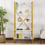 Βιβλιοθήκη Elysian Megapap χρώμα λευκό - χρυσό 90x33,5x180εκ.