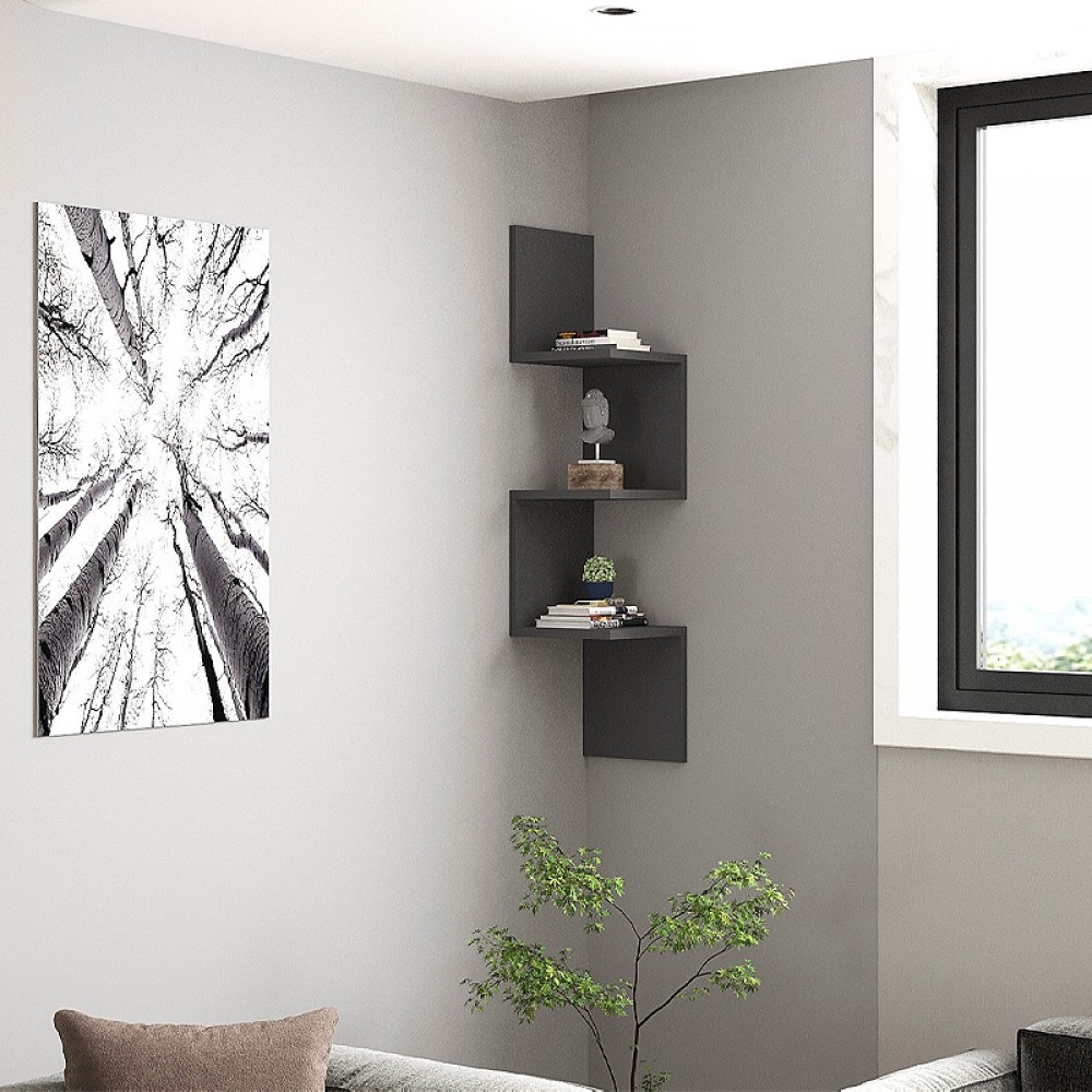 Ραφιέρα τοίχου Zikzak Megapap χρώμα ανθρακί 25x25x105,4εκ.