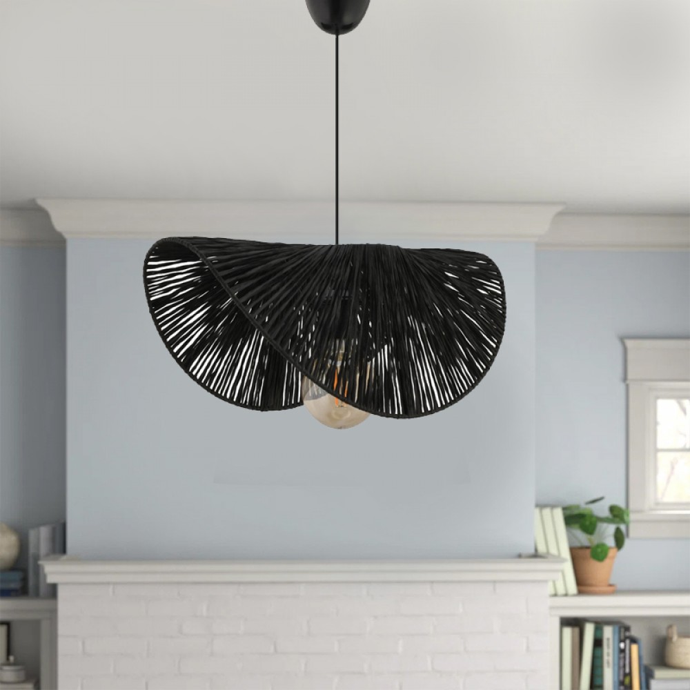 Φωτιστικό οροφής Taco Megapap E27 γιούτα μονόφωτο χρώμα μαύρο 51x36x55εκ.