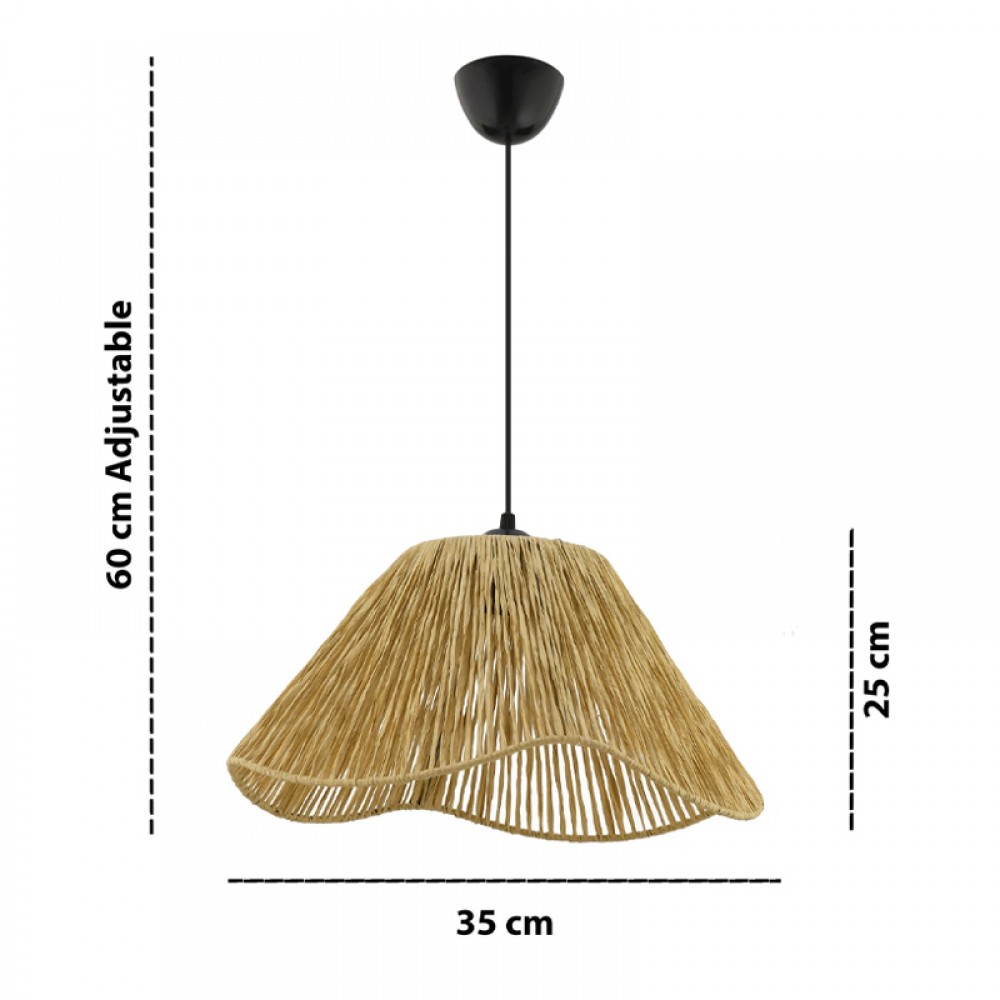 Φωτιστικό οροφής Sukne Megapap E27 γιούτα μονόφωτο χρώμα camel Ø35x60εκ.