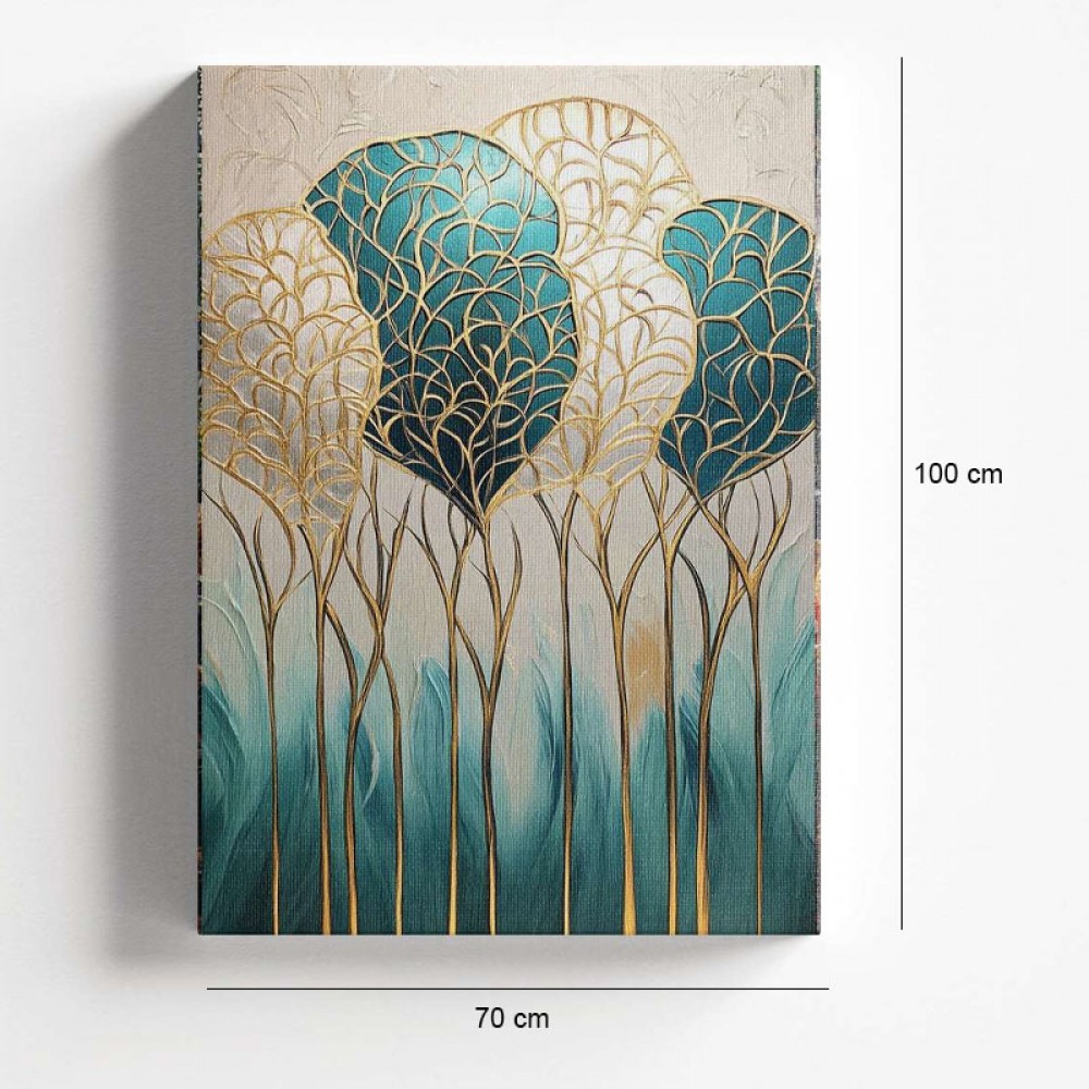 Πίνακας σε καμβά "Golden Leaves" Megapap ψηφιακής εκτύπωσης 70x100x3εκ.