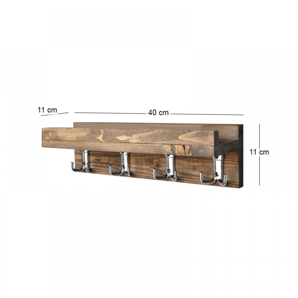 Κρεμάστρα τοίχου Aos Megapap ξύλινη χρώμα καρυδί 40x11x11εκ.