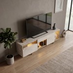 Έπιπλο τηλεόρασης Norm Megapap με Led Rgb χρώμα travertine - χρυσό 180x32x55εκ.