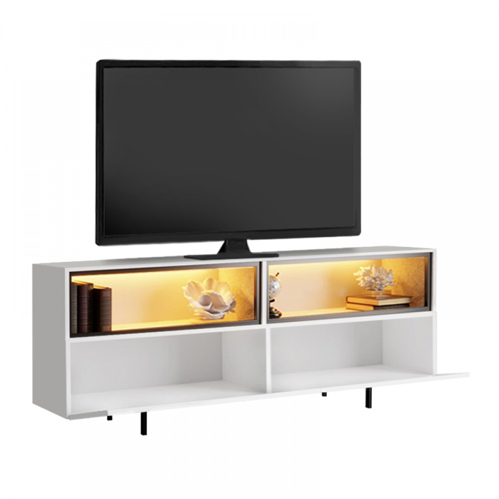Έπιπλο τηλεόρασης Eco Megapap με Led Rgb χρώμα λευκό 180x32x67εκ.
