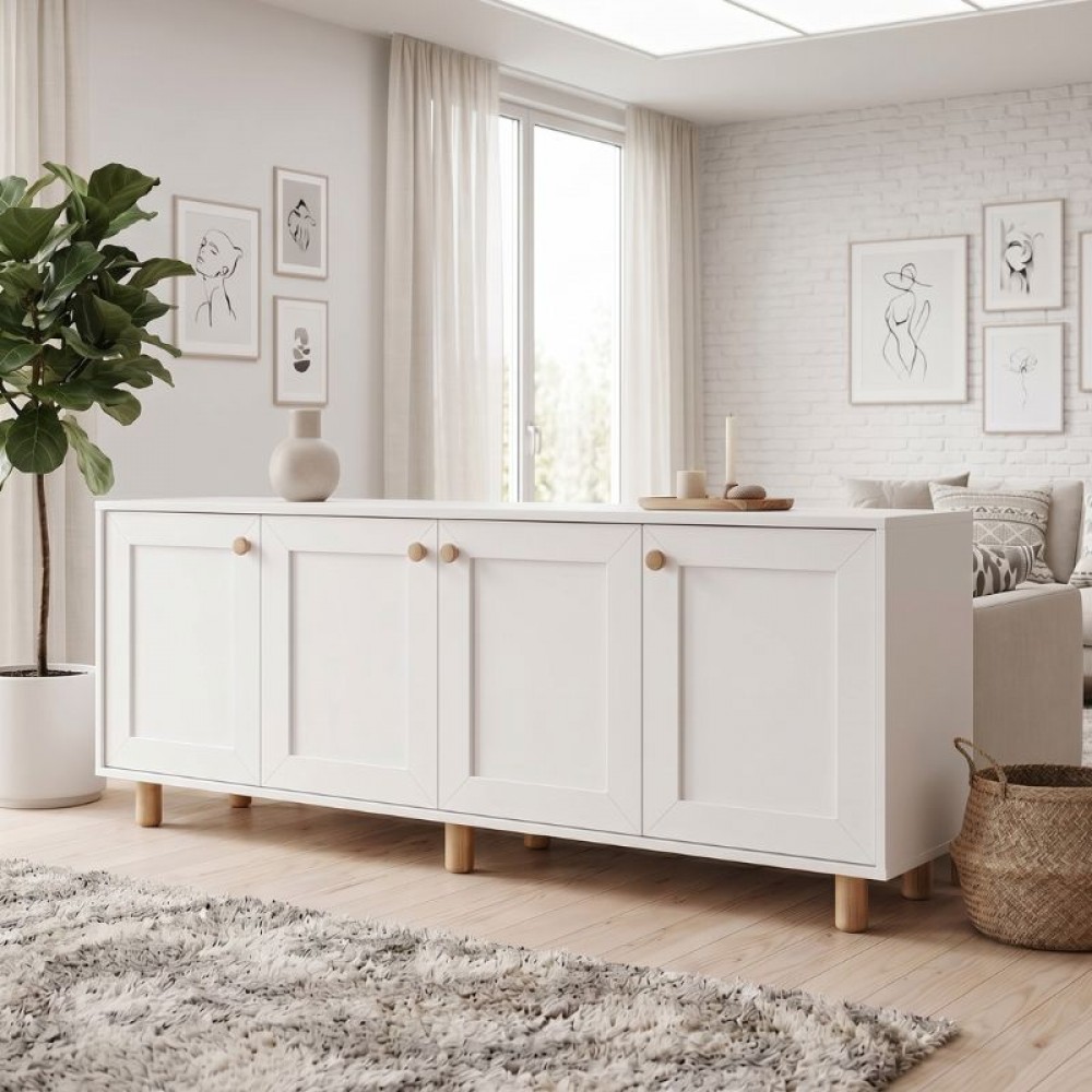 Μπουφές Bohemian Megapap χρώμα λευκό - φυσικό οξιάς 180x40x75εκ.