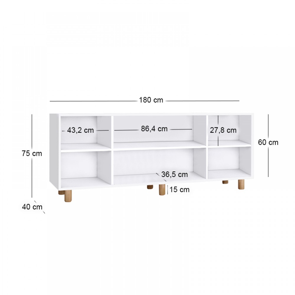 Μπουφές Bohemian Megapap χρώμα λευκό - φυσικό οξιάς 180x40x75εκ.
