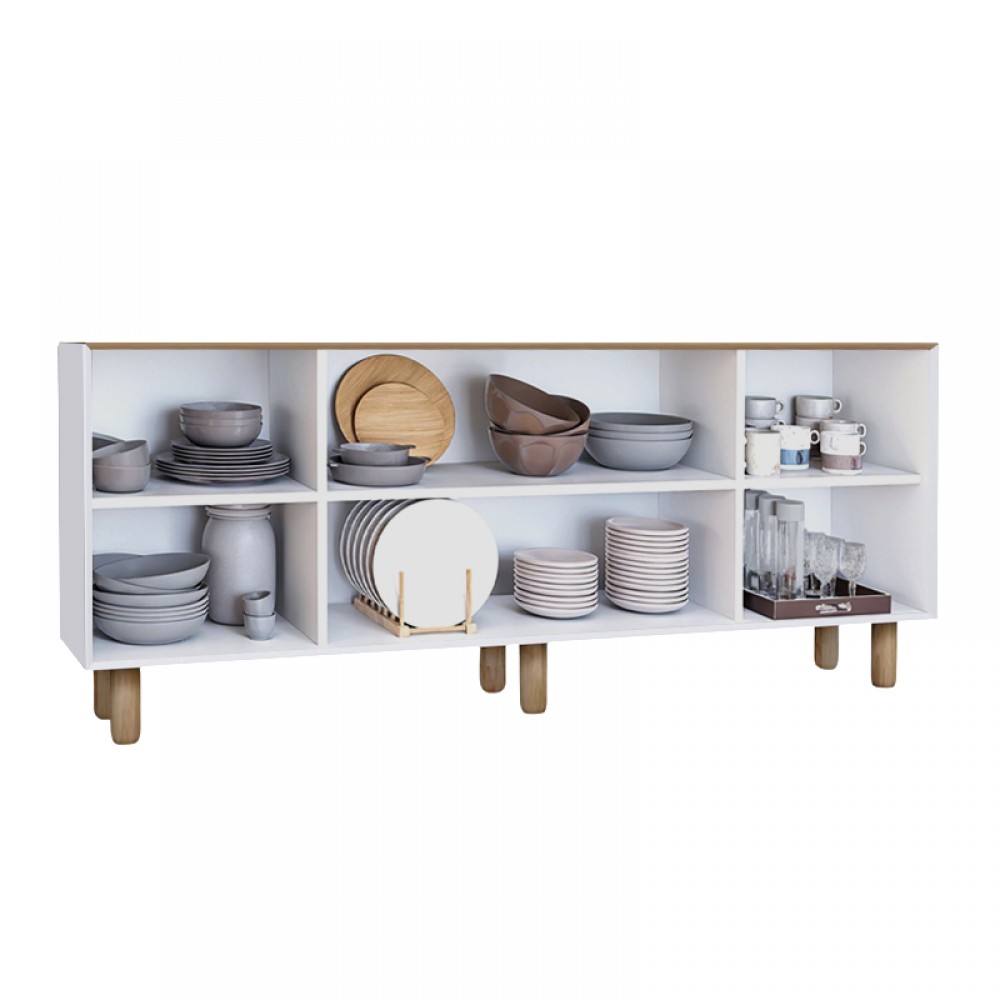 Μπουφές Bohemian Megapap χρώμα λευκό - φυσικό οξιάς 180x40x75εκ.