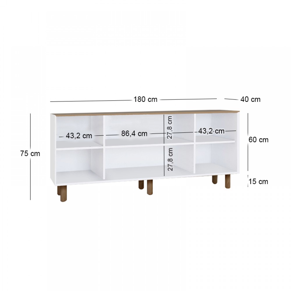 Μπουφές Bohemian Megapap χρώμα λευκό - φυσικό οξιάς 180x40x75εκ.