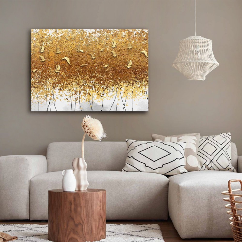 Πίνακας σε καμβά "Golden Birds" Megapap ψηφιακής εκτύπωσης 100x70x3εκ.