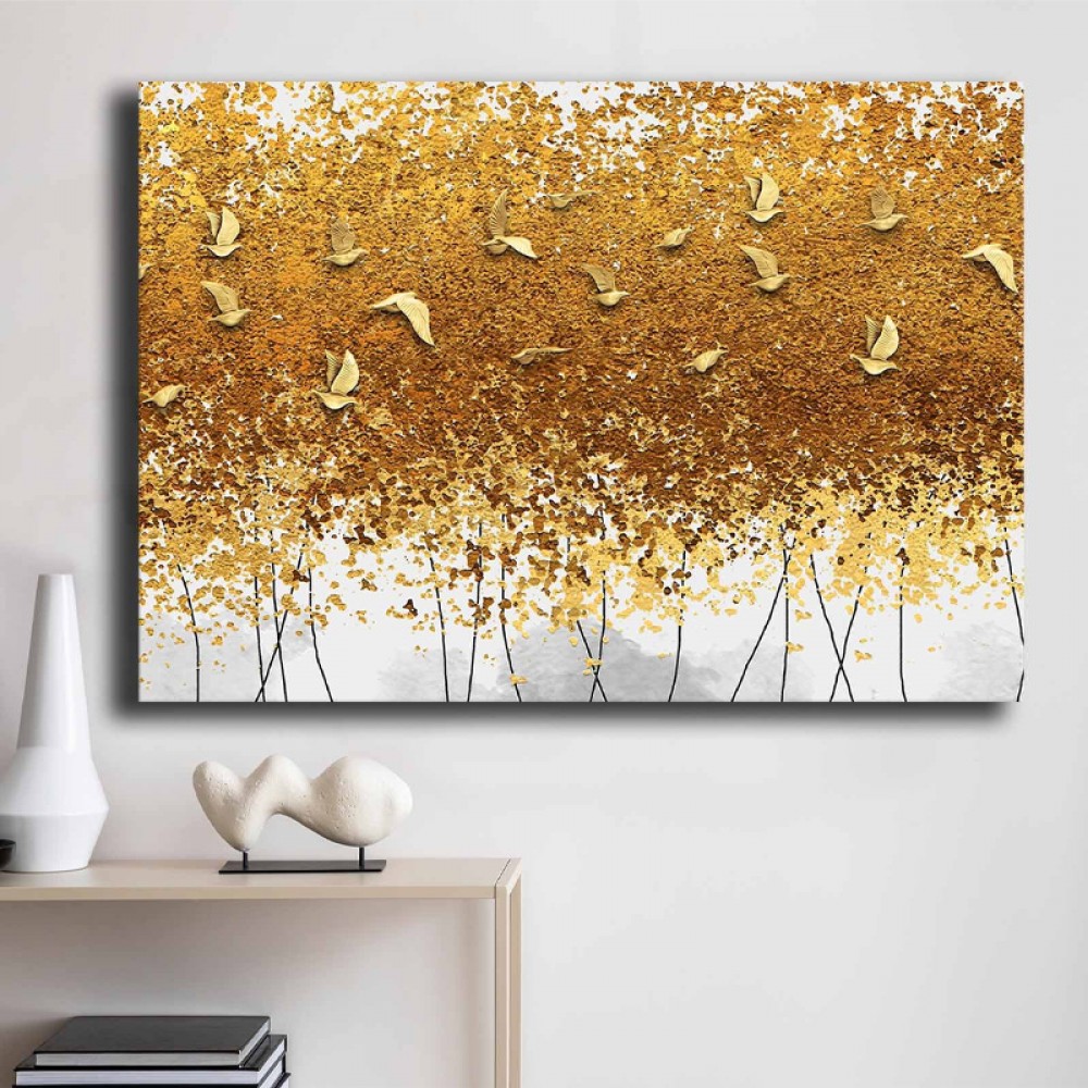 Πίνακας σε καμβά "Golden Birds" Megapap ψηφιακής εκτύπωσης 100x70x3εκ.