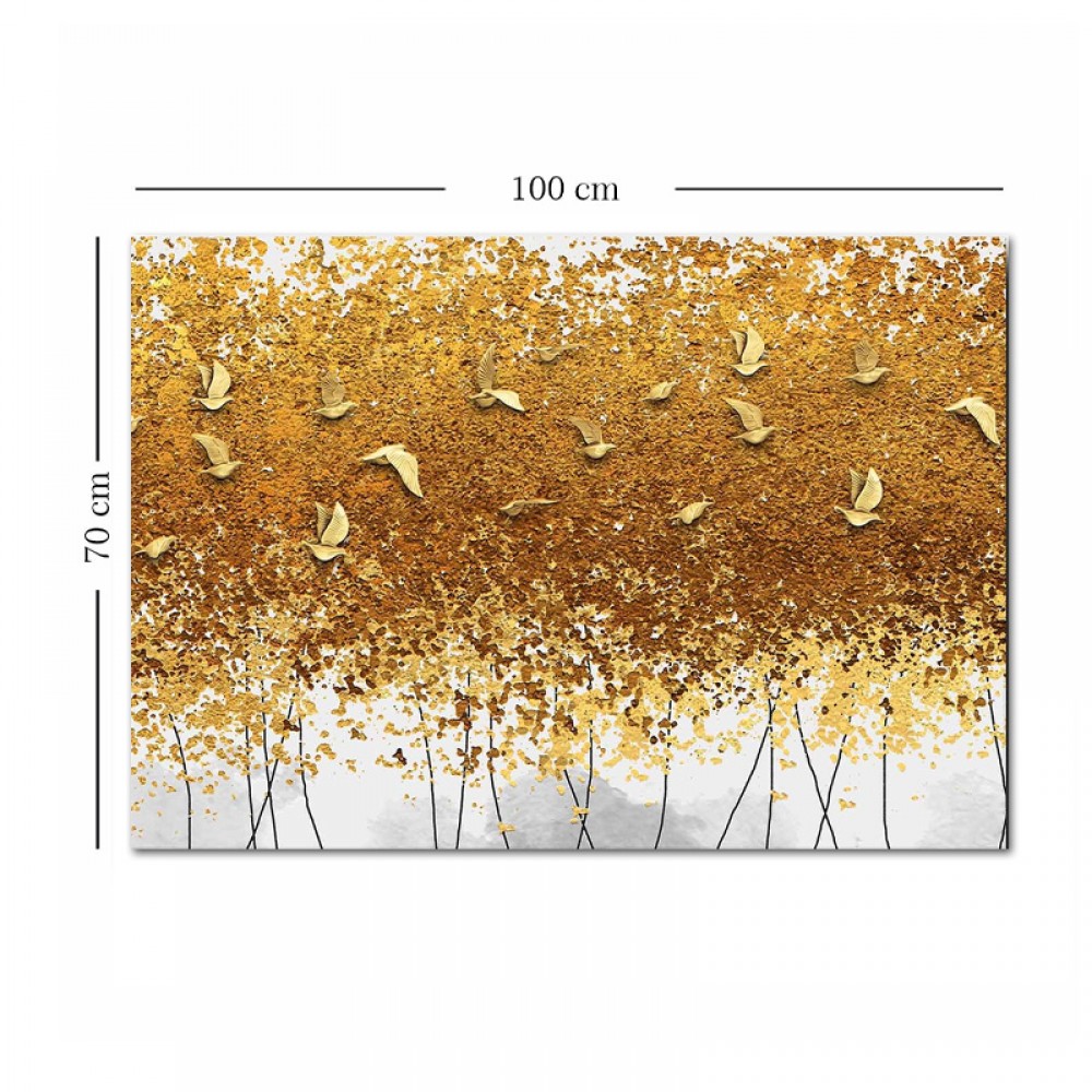 Πίνακας σε καμβά "Golden Birds" Megapap ψηφιακής εκτύπωσης 100x70x3εκ.
