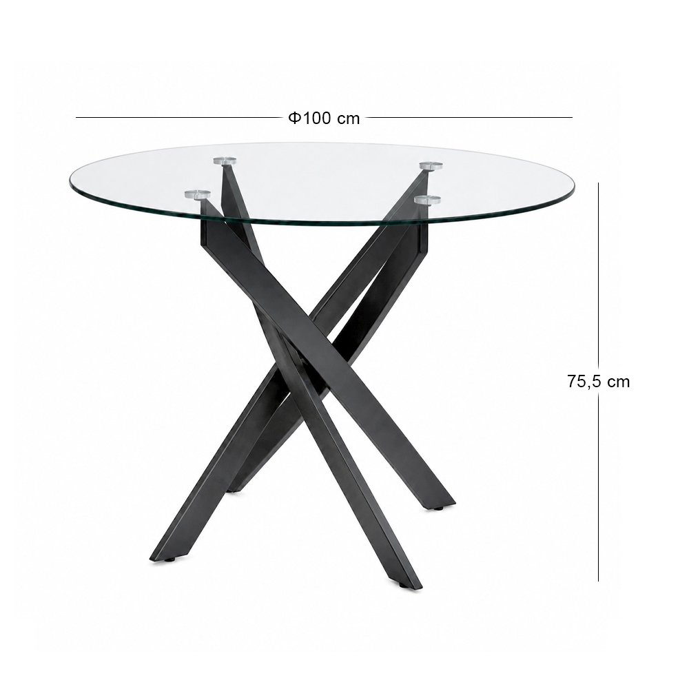 Τραπέζι Aldo Megapap γυαλί - μεταλλικά μαύρα πόδια Ø100x75,5εκ.