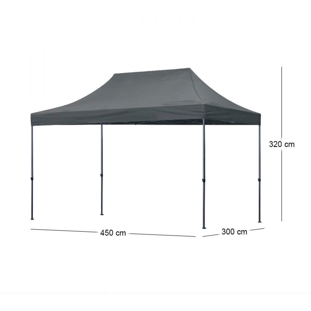 Κιόσκι - Gazebo Bari Megapap πτυσσόμενο μεταλλικός σκελετός - αδιάβροχο ύφασμα χρώμα γκρι 3x4,5x3,20m.