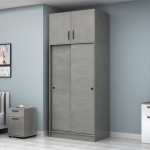 Ντουλάπα ρούχων Regio Megapap δίφυλλη συρόμενη με πατάρι χρώμα γκρι σκυροδέματος 100x60x240εκ.