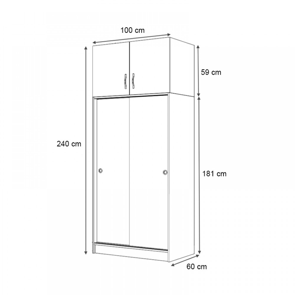 Ντουλάπα ρούχων Regio Megapap δίφυλλη συρόμενη με πατάρι χρώμα γκρι σκυροδέματος 100x60x240εκ.