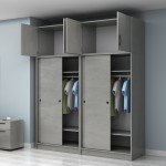 Ντουλάπα ρούχων Regio Megapap τετράφυλλη συρόμενη με πατάρι χρώμα γκρι σκυροδέματος 200x60x240εκ.