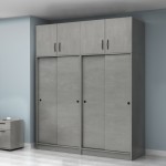 Ντουλάπα ρούχων Regio Megapap τετράφυλλη συρόμενη με πατάρι χρώμα γκρι σκυροδέματος 200x60x240εκ.