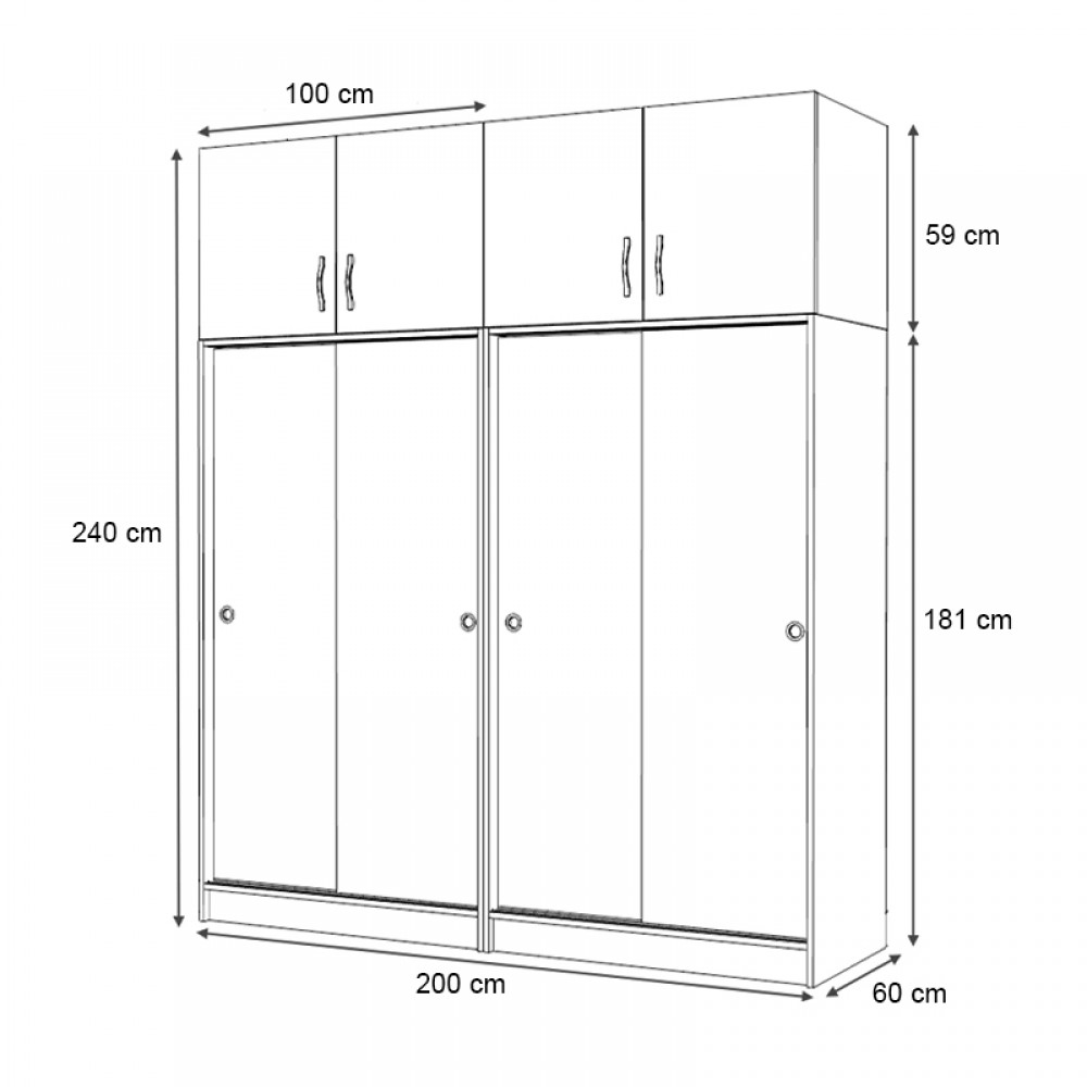 Ντουλάπα ρούχων Regio Megapap τετράφυλλη συρόμενη με πατάρι χρώμα γκρι σκυροδέματος 200x60x240εκ.
