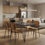 Σετ τραπεζαρία 5τμχ Roger - Kevin Megapap Mdf - ύφασμα χρώμα σκούρο γκρι σκυροδέματος - μουσταρδί 120x70x75εκ.