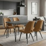 Σετ τραπεζαρία 5τμχ Roger - Christy Megapap Mdf - ύφασμα χρώμα σκούρο γκρι σκυροδέματος - μουσταρδί 120x70x75εκ.