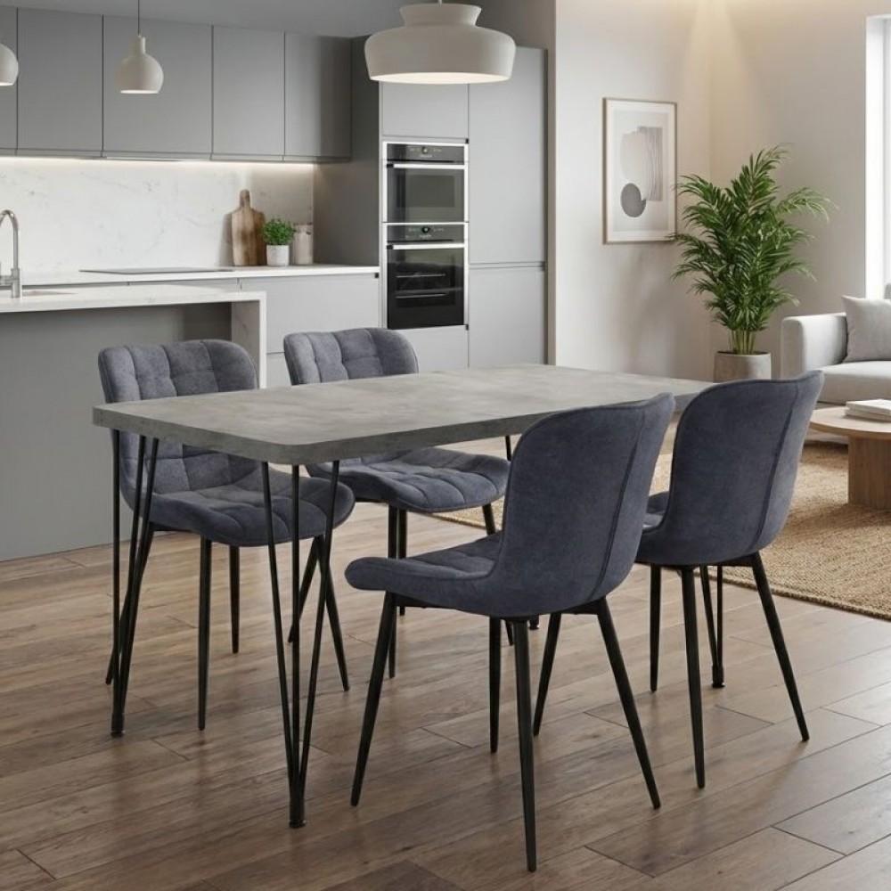 Σετ τραπεζαρία 5τμχ Roger - Chiara Megapap Mdf - ύφασμα χρώμα σκούρο γκρι σκυροδέματος - ανθρακί 120x70x75εκ.