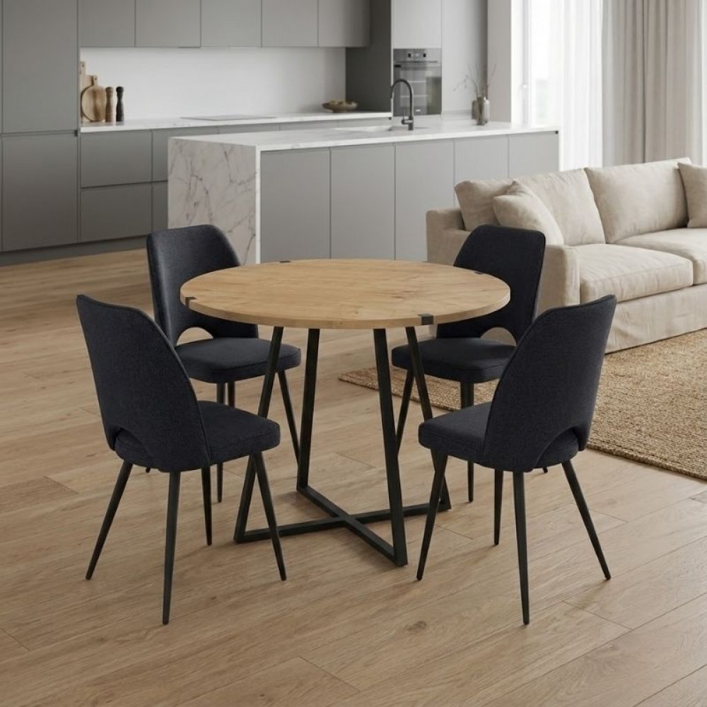 Σετ τραπεζαρία 5τμχ Rubes - Christy Megapap χρώμα φυσικό οξιάς - ανθρακί Ø100x78εκ.