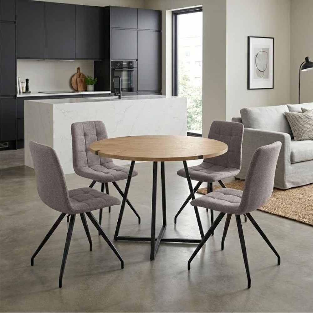 Σετ τραπεζαρία 5τμχ Rubes - Bianca Megapap χρώμα φυσικό οξιάς - ανοιχτό μπεζ Ø100x78εκ.