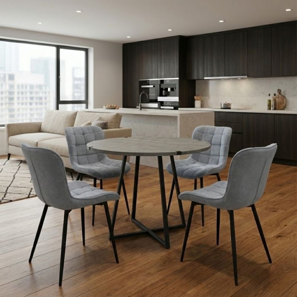 Σετ τραπεζαρία 5τμχ Rubes - Chiara Megapap χρώμα γκρι σκυροδέματος - γκρι Ø100x78εκ.