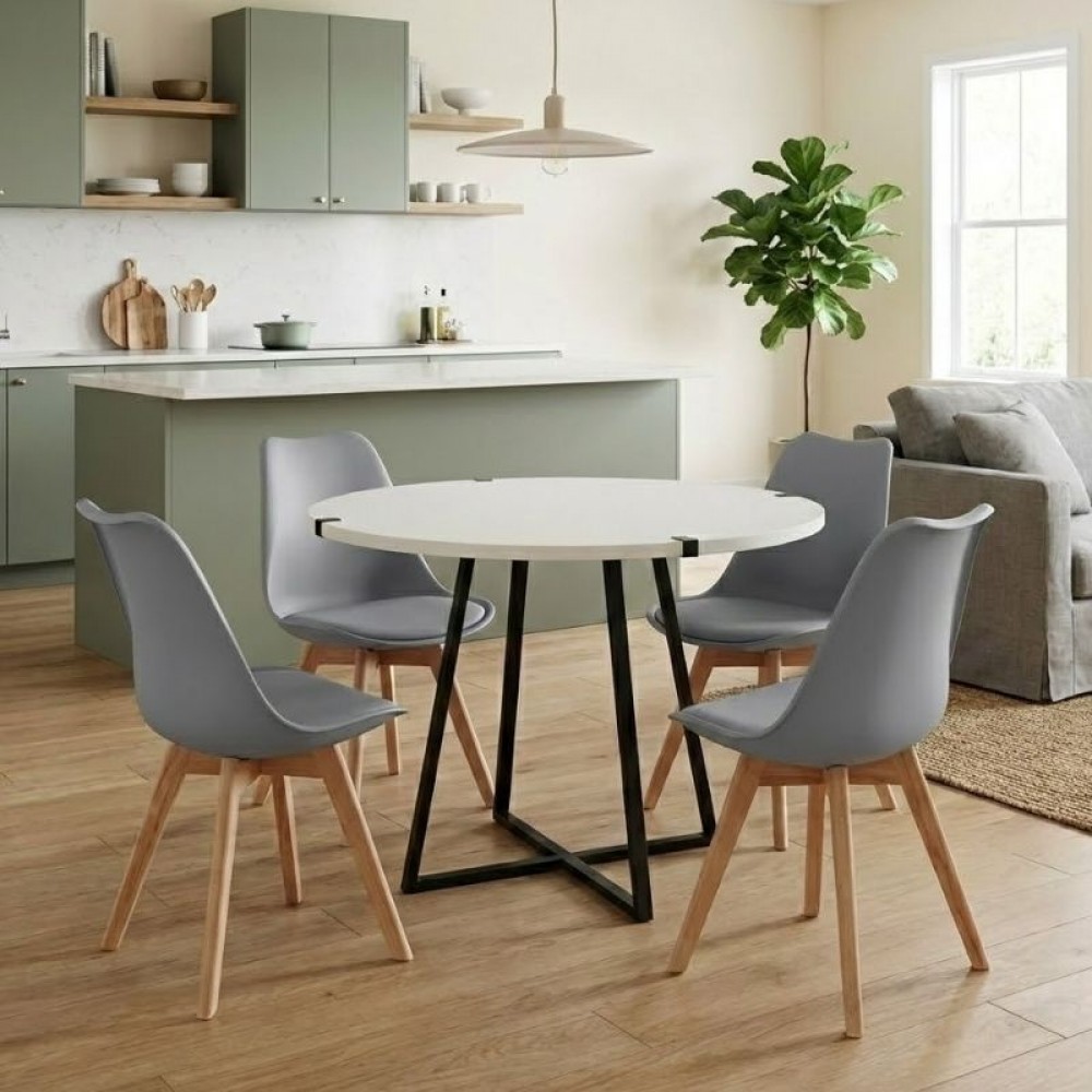 Σετ τραπεζαρία 5τμχ Rubes - Viva Megapap χρώμα λευκό - γκρι Ø100x78εκ.