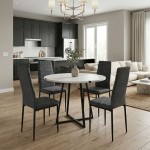 Σετ τραπεζαρία 5τμχ Rubes - Rosa Megapap χρώμα λευκό - γκρι Ø100x78εκ.