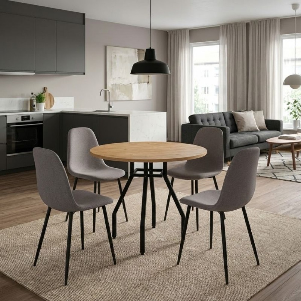 Σετ τραπεζαρία 5τμχ Roma - Iris Megapap χρώμα pine oak - ανοιχτό μπεζ Ø80x75εκ.