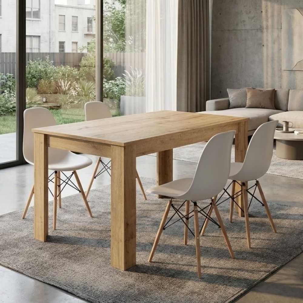 Σετ τραπεζαρία 5τμχ Darlen - Nova Megapap χρώμα sapphire oak - λευκό 125x72x74εκ.