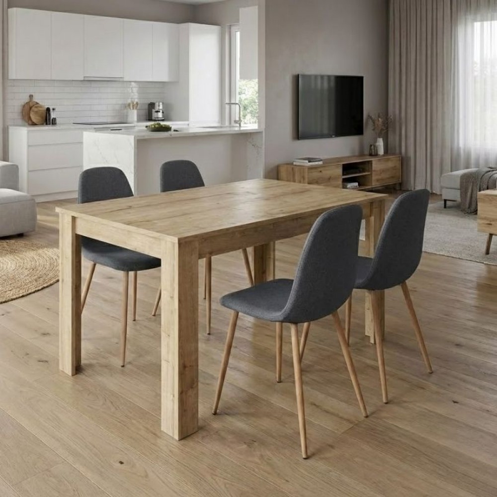 Σετ τραπεζαρία 5τμχ Darlen - Iris Megapap χρώμα sapphire oak - γκρι/φυσικό πόδι 125x72x74εκ.