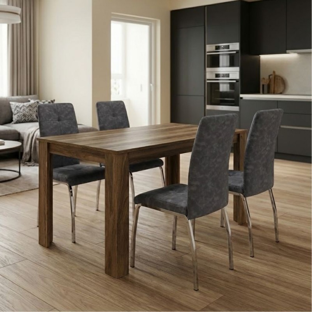 Σετ τραπεζαρία 5τμχ Darlen - Alma Megapap χρώμα καρυδί - γκρι 125x72x74εκ.