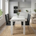 Σετ τραπεζαρία 5τμχ Darlen - Rosa Megapap χρώμα λευκό εφέ μαρμάρου - μαύρο/χρωμίου πόδι 125x72x74εκ.