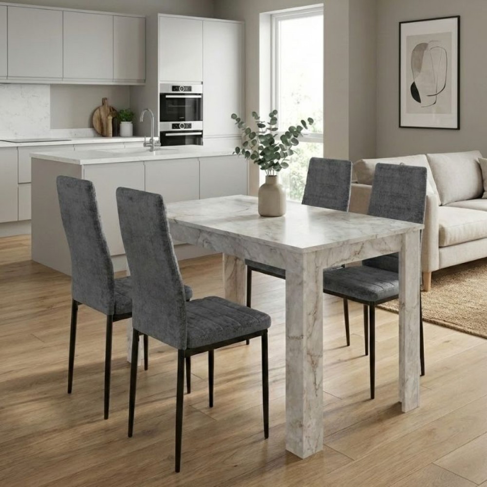 Σετ τραπεζαρία 5τμχ Darlen - Rosa Megapap χρώμα λευκό εφέ μαρμάρου - γκρι 125x72x74εκ.