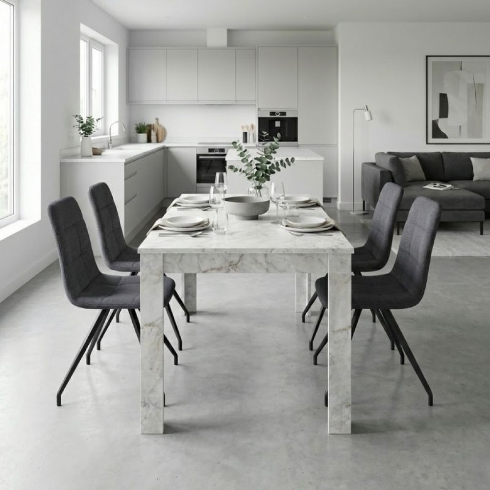 Σετ τραπεζαρία 5τμχ Darlen - Bianca Megapap χρώμα λευκό εφέ μαρμάρου - γκρι 125x72x74εκ.