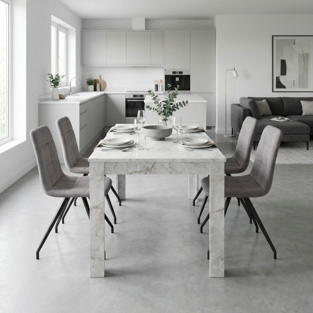 Σετ τραπεζαρία 5τμχ Darlen - Bianca Megapap χρώμα λευκό εφέ μαρμάρου - ανοιχτό μπεζ 125x72x74εκ.