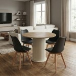 Σετ τραπεζαρία 5τμχ Bohema - Viva Megapap χρώμα ivory/sepet oak - μαύρο/φυσικό πόδι Ø90x77,7εκ.